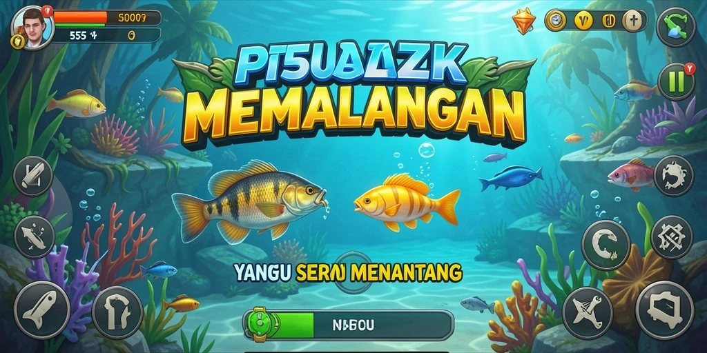 Screenshot gameplay 555ZK menampilkan momen seru saat menangkap ikan.