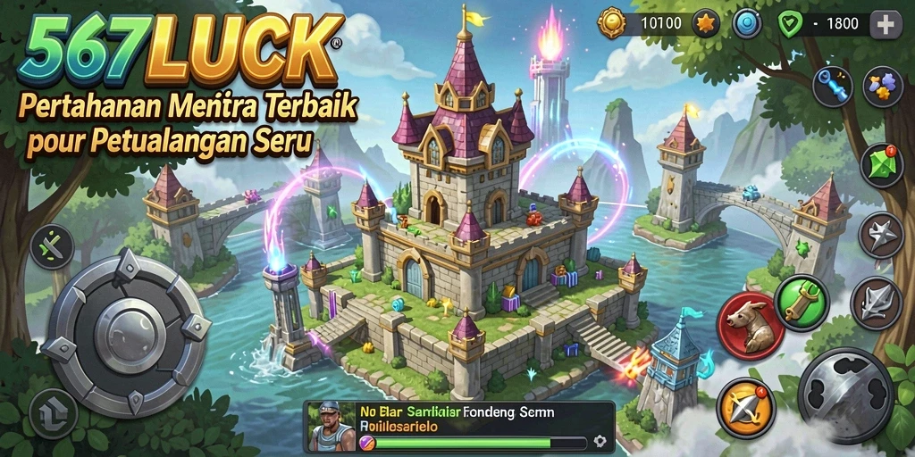 Screenshot gameplay 567LUCK dengan menara melawan gelombang musuh.