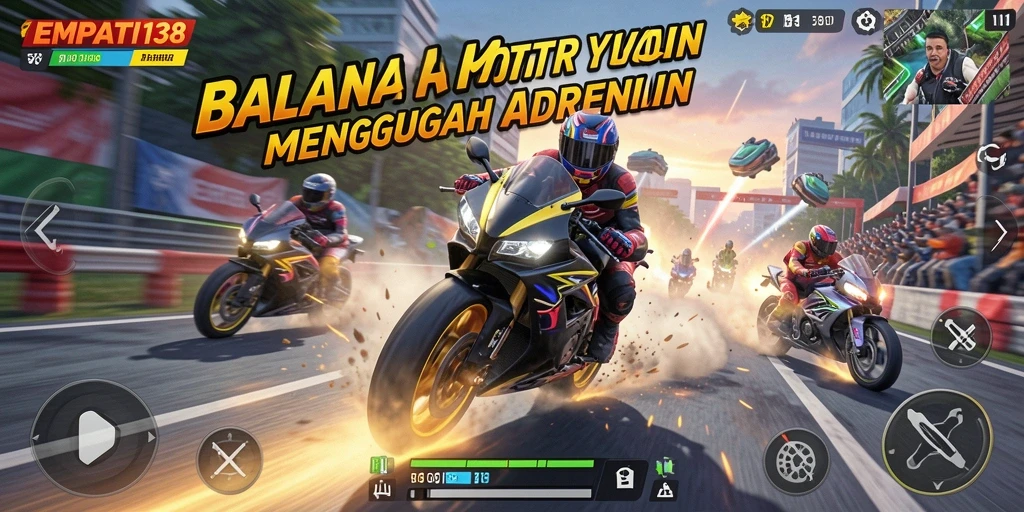 Screenshot gameplay EMPATI138 menampilkan aksi balapan motor yang seru.