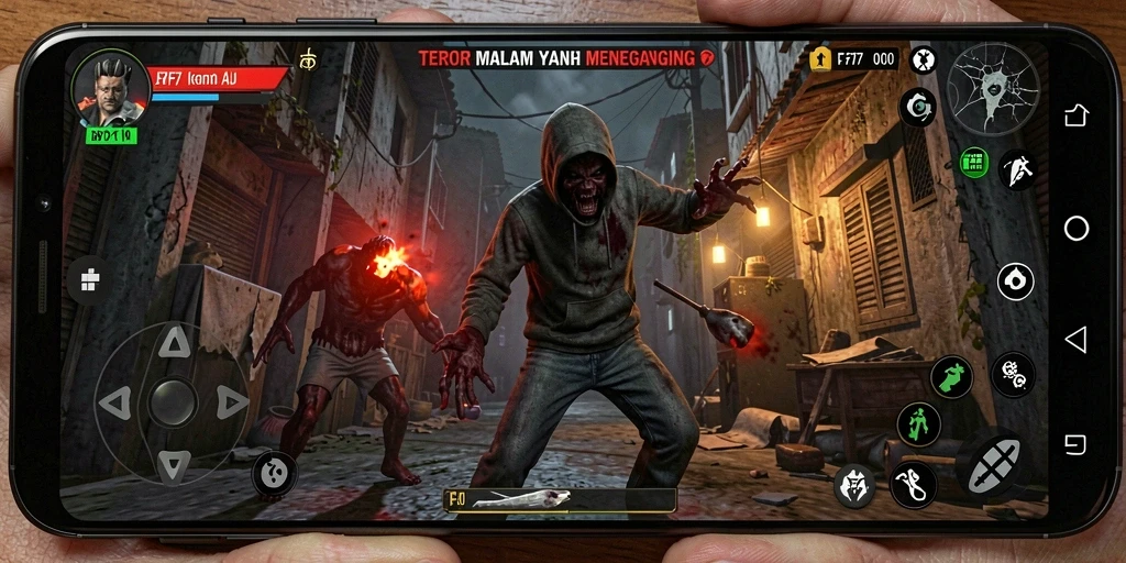 Screenshot gameplay F7F7 yang menampilkan suasana mengerikan dalam permainan.