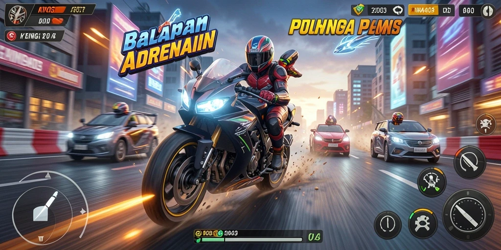 Tampilan aksi seru dalam KING403 saat balapan motor.