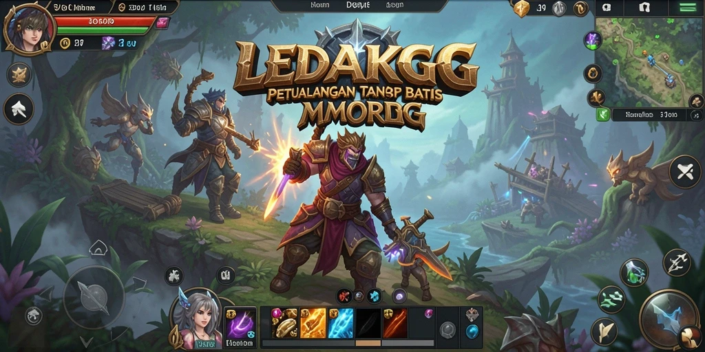 Tangkapan layar utama LEDAKGG menampilkan aksi seru dalam pertempuran MMORPG.