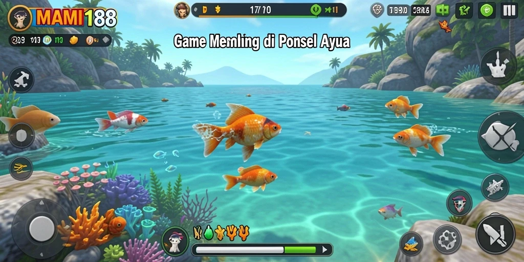 Tampilan gameplay MAMI188 yang menarik ketika memancing ikan besar.