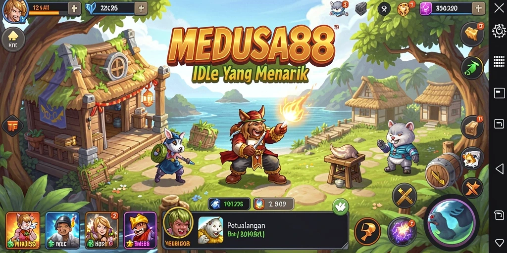 Tampilan utama gameplay MEDUSA88 yang seru dan penuh warna.