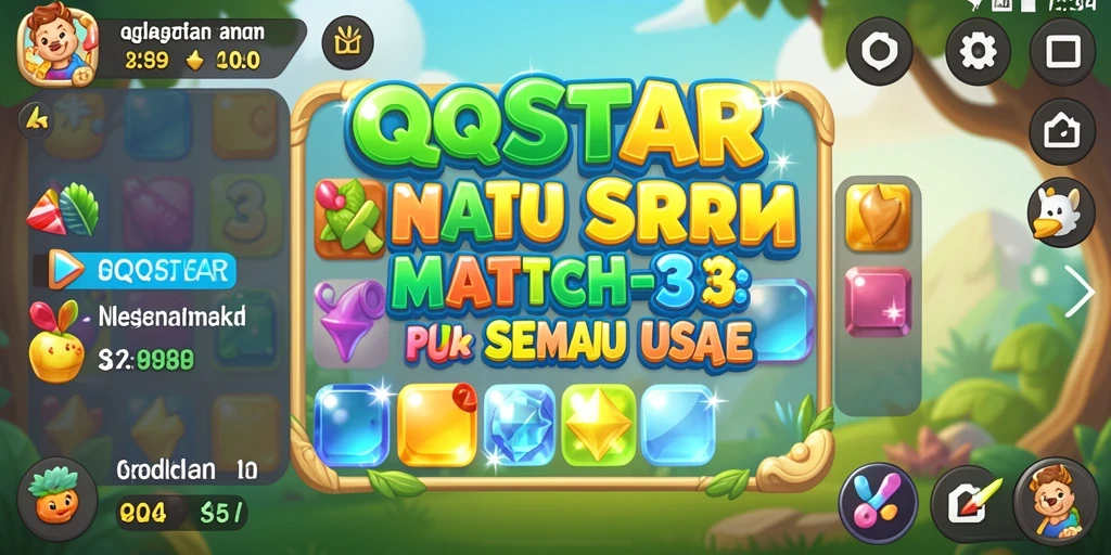 Screenshot gameplay QQSTAR dengan level Match-3 yang menarik.