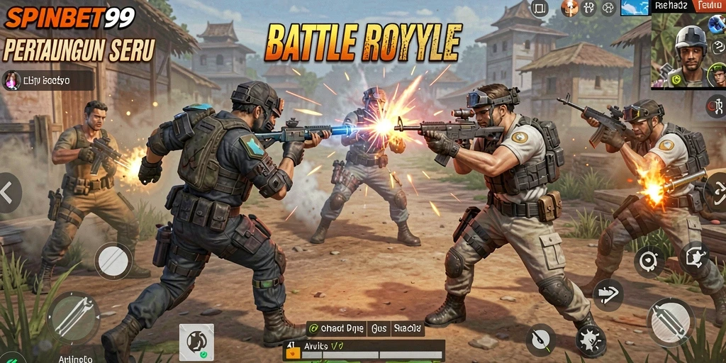 Gameplay SPINBET99 menampilkan pertarungan seru dalam arena Battle Royale.