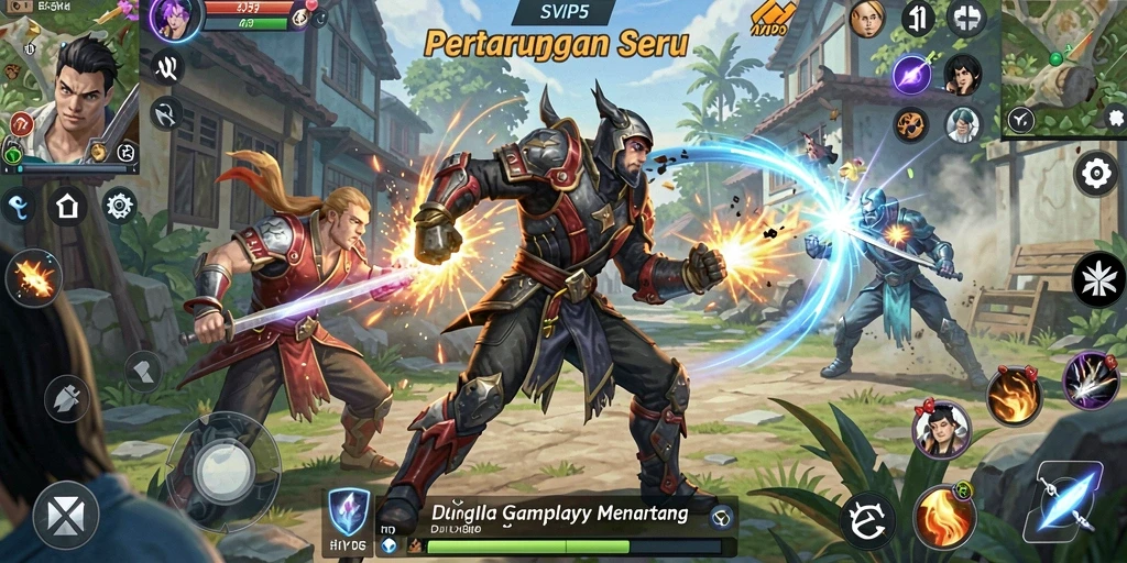Screenshot dari gameplay intens penuh aksi dalam SVIP5.