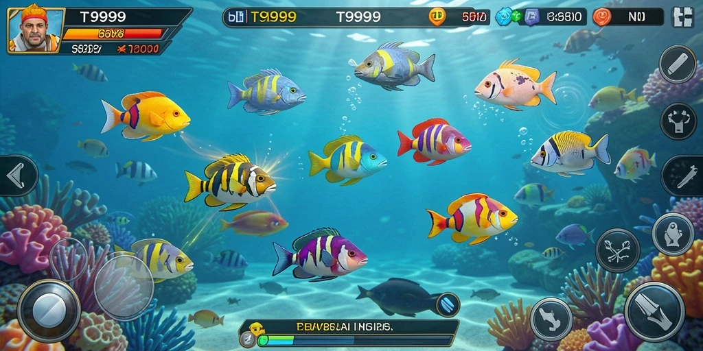Screenshot T9999 menampilkan aksi tembak ikan yang mendebarkan.